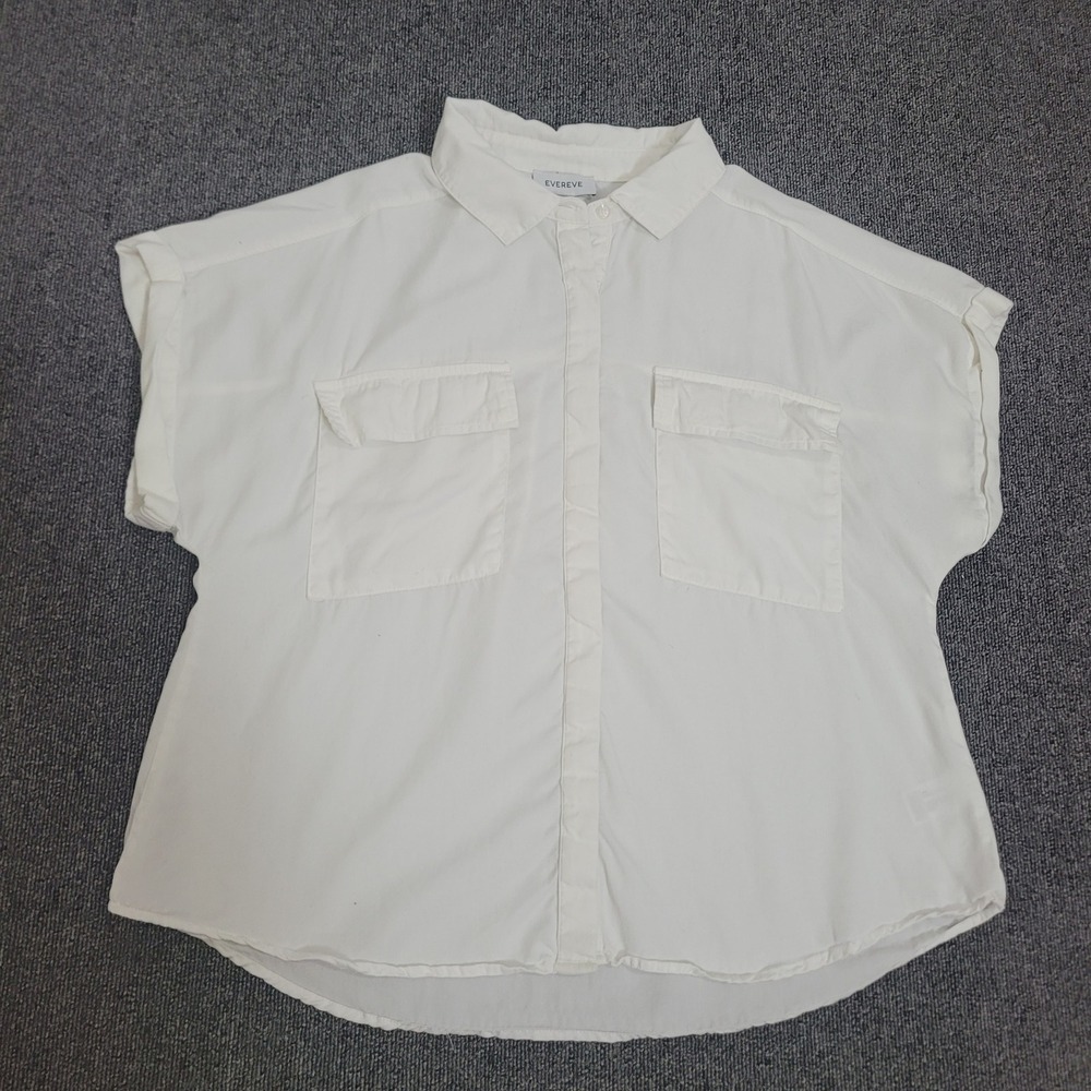 Evereve Large White Lyocell Short Sleeve Button Down Utility Shirt Womens